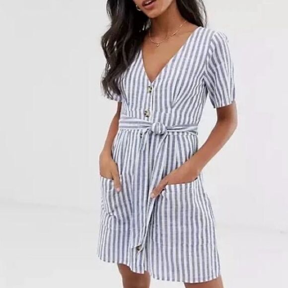 Abercrombie & Fitch button down cotton Elegant Blue Striped Mini Dress - Picture 1 of 7